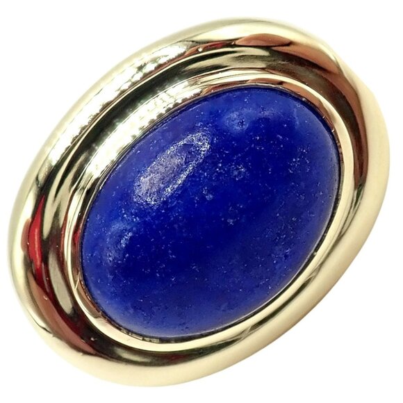 Authentic! Tiffany & Co Paloma Picasso 18k Yellow Gold Large Lapis Oval Ring - Picture 3 of 14